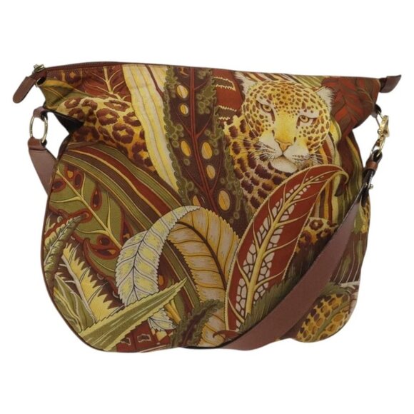 Salvatore Ferragamo Animal Shoulder Bag Canvas Brown Gold Auth 127061 - Picture 1 of 14
